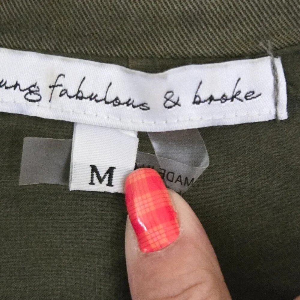 Young Fabulous & Broke Cara Military Green Lightweight Bomber Jacket Size M